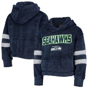 Girls Youth XL 16 College Navy Seattle Seahawks Huddle Up Sherpa Fashion Hoodie